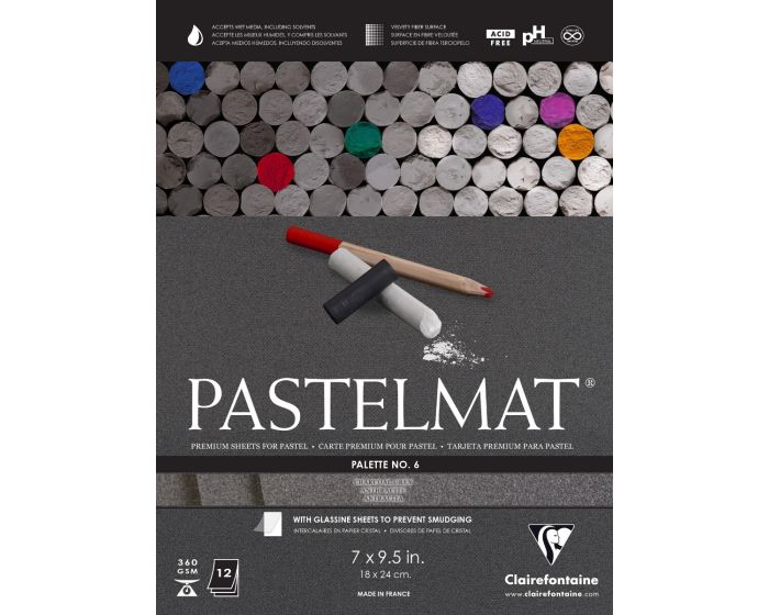 Clairefontaine Pastelmat Glued Pad - Palette No. 6 - (7 x 9 1/2 Inches) 18  x 24 cm - 360g - 12 Sheets - Charcoal Grey