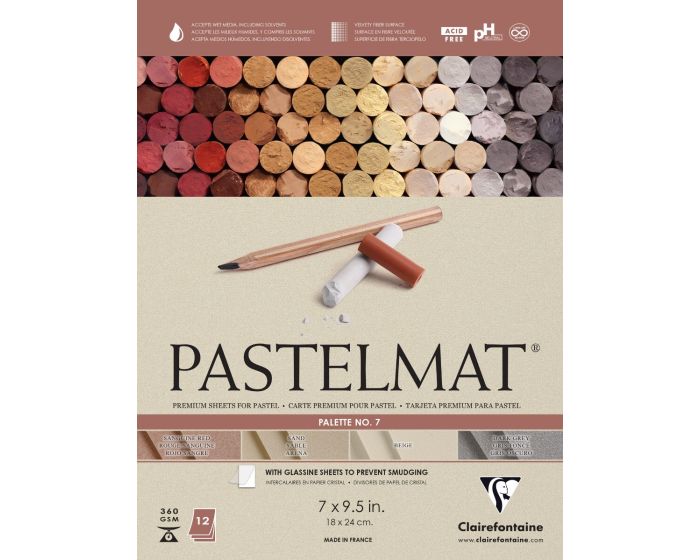 Exaclair B2B Clairefontaine Pastelmat Glued Pad - Palette No. 7 - (7 x 9  1/2 Inches) 18 x 24 cm - 360g - 12 Sheets - Sanguine Red, Sand, Beige, Dark  Grey