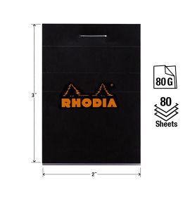 Rhodia - Classic Staplebound Notepad - Graph - 80 Sheets - 2 x 3" - Black