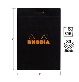 Rhodia - Classic Staplebound Notepad - Graph - 80 Sheets - 3 x 4" - Black