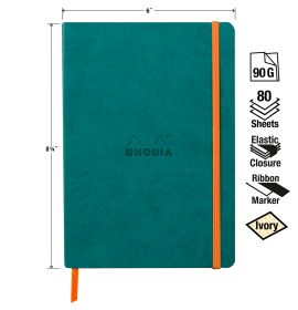 Rhodia - Rhodiarama - Softcover Notebook - Dot - 80 Sheets - Ivory Paper - 6 x 8 1/4" (A5) - Peacock