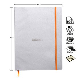 Rhodia - Rhodiarama - Softcover Notebook - Lined - 80 Sheets - Ivory Paper - 9 3/4 x 7 1/2" - Silver
