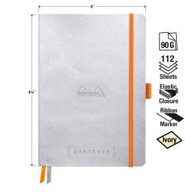 Rhodia - Goalbook - Softcover - Dot Grid - 224 Numbered Pages - Ivory Paper - A5 - Silver