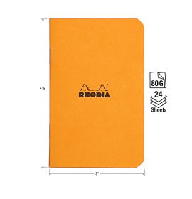 Rhodia - Slim Staplebound Notebook - Graph - 24 Sheets - 3 x 4 3/4" - Orange