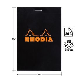 Rhodia - Classic Staplebound Notepad - Graph - 80 Sheets - 3 3/8 x 4 3/4" - Black Cover