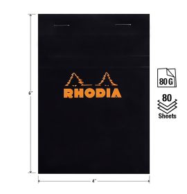 Rhodia - Classic Staplebound Notepad - Graph - 80 Sheets - 4 x 6" - Black Cover