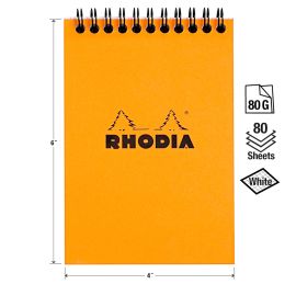 Rhodia - Wirebound Notepad - Graph - 80 Sheets - 4 x 6" - Orange