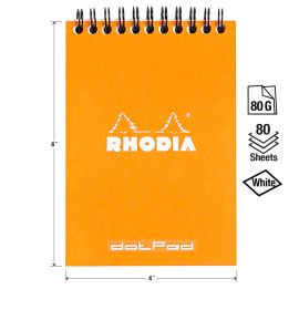 Rhodia - Wirebound Notepad - Dot Grid - 80 Sheets - 4 x 6" - Orange