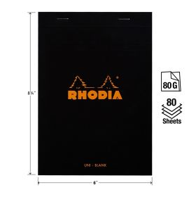 Rhodia - Classic Staplebound Notepad - Blank - 80 Sheets - 6 x 8 1/4" - Black Cover