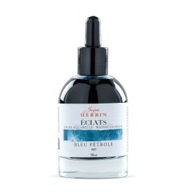 Jacques Herbin - Eclats Dye-Based Watercolor Ink - 50ml Bottle with Glass Pipette - Bleu Petrole