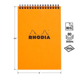 Rhodia - Wirebound Notepad - Graph - 80 Sheets - 6 x 8 1/4" - Orange