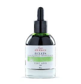 Jacques Herbin - Eclats Dye-Based Watercolor Ink - 50ml Bottle with Glass Pipette - Vert Anis