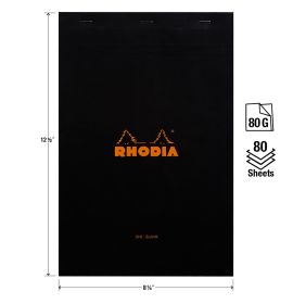 Rhodia - Classic Staplebound Notepad - Blank - 80 Sheets - 8 1/4 x 12 1/2" - Black Cover