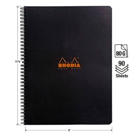 Rhodia - Wirebound Notebook - Lined with Margin - 80 Sheets - 9 x 11 3/4" - Black