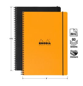 Rhodia - Wirebound Notebook - Elasti Book - Lined with Margin - 80 Sheets - 9 x 11 3/4" - Orange