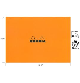 Rhodia - Classic Staplebound Notepad - Graph - 80 Sheets - 16 1/2 x 12 1/2" - Orange