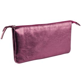 Clairefontaine - Leather Accessories - Iridescent Leather Double Pouch - Cherry