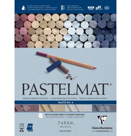 Clairefontaine Pastelmat Glued Pad - Palette No. 4 - (7 x 9 1/2 Inches) 18 x 24 cm - 360g - 12 Sheets - Dark Blue, Light Blue, Wine, Sand