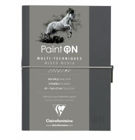Clairefontaine - PaintON - Mixed Media Book - Sewn Spine - Elastic Closure - 32 Sheets - A5 - Grey
