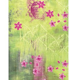 #C/384 Decopatch Green w/Pink flowers 3 sheets of 1 design Decoupage paper 11 3/4 x 15 3/4 3