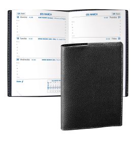#4621Q5 Quo Vadis 2024 Sapa X Weekly Planner 12 Months, Jan. to Dec. 3 1/2 x 5 1/4" Grained Faux Leather Club Black