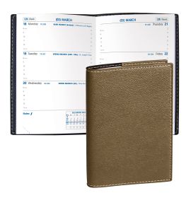 #46217Q5 Quo Vadis 2024 Sapa X Weekly Planner 12 Months, Jan. to Dec. 3 1/2 x 5 1/4" Grained Faux Leather Club Bronze