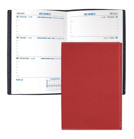 #4625Q5 Quo Vadis 2024 Sapa X Weekly Planner 12 Months, Jan. to Dec. 3 1/2 x 5 1/4" Grained Faux Leather Club Red