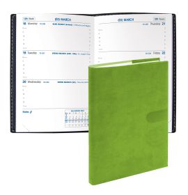 #4613Q5 Quo Vadis 2024 Sapa X Weekly Planner 12 Months, Jan. to Dec. 3 1/2 x 5 1/4" Smooth Faux Suede Texas Bamboo Green